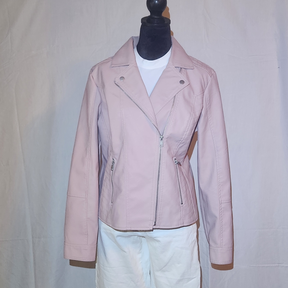 Baccini Women's Blush/pink Faux Leather Moto Jacket Large